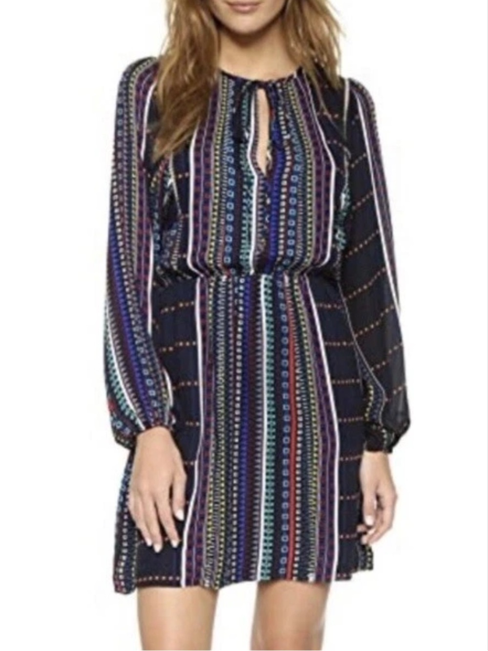 Parker Sz L 100% Silk Sheer Long Sleeve Hammock Hedra Dress Geometric Print